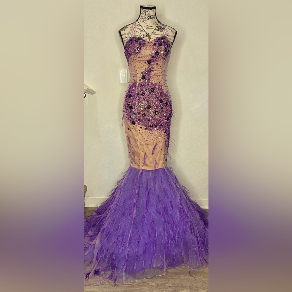 MNM Couture Vintage Mermaid Feather Gown